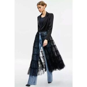 ALICE + OLIVIA Everly Black Lace Blazer Skirt with Sheer Lace Overlay XS NEW